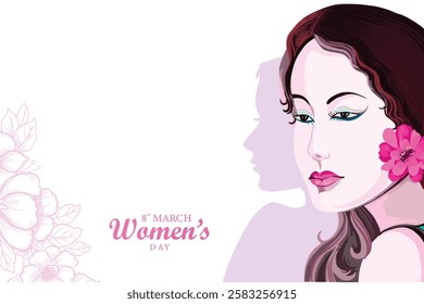 Beautiful female face womens day card background