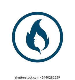 Caras femeninas hermosas con llamas. Plantilla de logotipo vectorial. Resumen Símbolo Concepto para Salón de Belleza, Masaje, Cosmética y Spa.