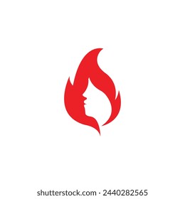 Beautiful Female Faces with Flames. Vector Logo Template. Abstract Symbol Concept for Beauty Salon, Massage, Cosmetic and Spa.