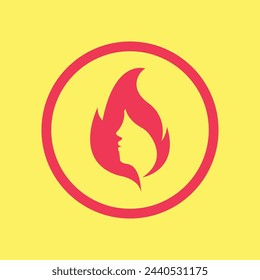 Beautiful Female Faces with Flames. Vector Logo Template. Abstract Symbol Concept for Beauty Salon, Massage, Cosmetic and Spa.