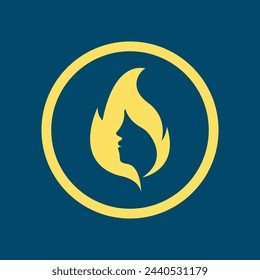 Caras femeninas hermosas con llamas. Plantilla de logotipo vectorial. Resumen Símbolo Concepto para Salón de Belleza, Masaje, Cosmética y Spa.