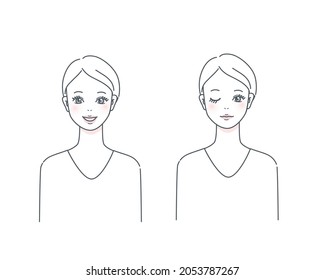 Beautiful female facial expression set illustration material