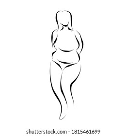 Beautiful female figure. Vector logo design template and illustration in simple minimal linear style - body positive emblem, abstract badge for lingerie designer and swimsuit shop, cosmetology, massa
