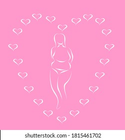 Beautiful female figure. Vector logo design template and illustration in simple minimal linear style - body positive emblem, abstract badge for lingerie designer and swimsuit shop, cosmetology, massa