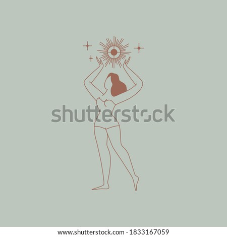 Beautiful female figure. Vector logo design template and illustration in simple minimal linear style - body positive emblem, abstract badge for lingerie designer, modern feminine art