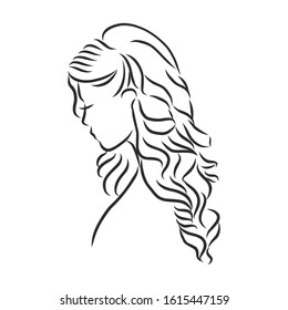 Beautiful female hairstyle, vector sketch 