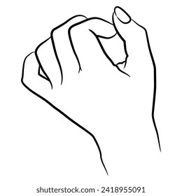 Beautiful female hand with bent fingers. Relaxed gesture. Black and white linear silhouette. Cartoon style.
