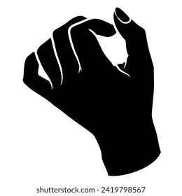 Beautiful female hand with bent fingers. Relaxed gesture. Black and white silhouette. Cartoon style.