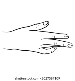 Beautiful female hand in elegant gesture. Cartoon style. Black and white linear silhouette.