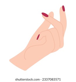 Beautiful female hand with palm up. Elegant arm with wrist and fingers of a white woman. The gesture of counting money. Clicking fingers. Non-verbal language. Delicate illustration in flat style