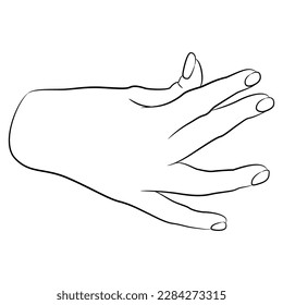 Beautiful female hand in pinch gesture. Black and white linear silhouette. Cartoon style.