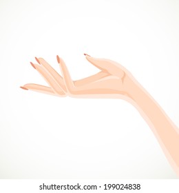 Beautiful female hand specifies by gesture aside isolated on a white background