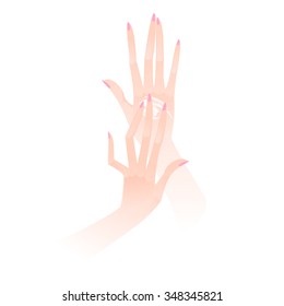 Beautiful female hands applying care cream. Isolated vector illustration.