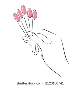 Beautiful female hands with color samples nail polish. Element for nail studio design. Vector illustrations
