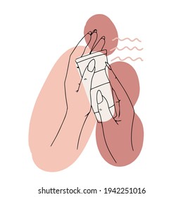 Beautiful female hands with manicure. Nail polish. Hand and nail care. Hand drawn lines in trending style. Vector illustration isolated on white background.