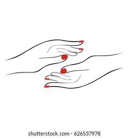 Beautiful female hands with manicure. Woman's handshake. Logotype for salon. Vector.