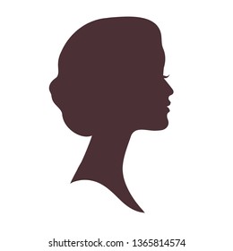 Beautiful Female Head With Curly Hair Silhouette. Black Profile Face