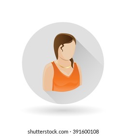 Beautiful female icon. Lady symbol. Woman sign. Avatar profile icon on light gray circle background. Vector illustration.