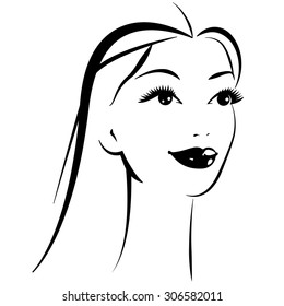 Beautiful female image. Simple lines. Ink drawing.