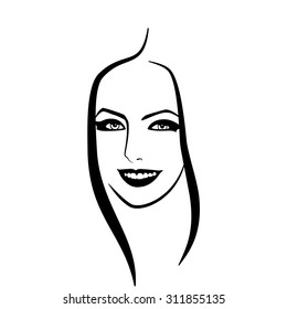 Beautiful female image. Simple lines. Ink drawing.