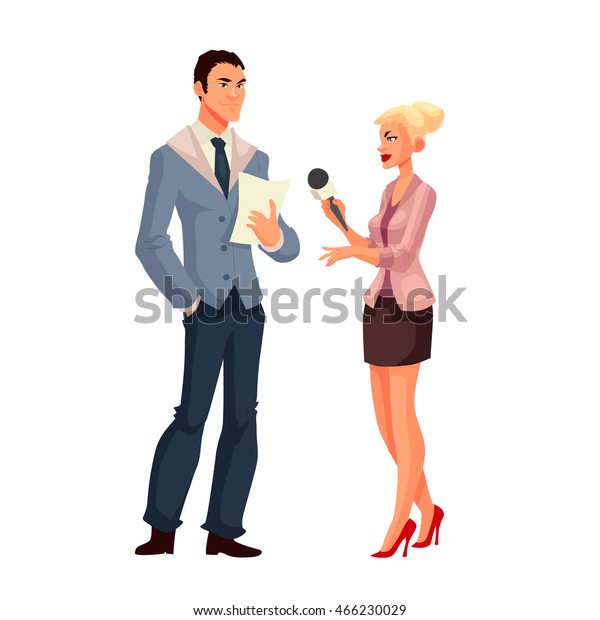 Beautiful Female Journalist Interviewee Cartoon Style Stock Vector ...