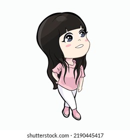 Beautiful Female Kpop Girl Group Character Wearing Pink Dress With Chibi Cartoon Style. Suitable For Posters, Snsd, Twice, Blackpink, Red Velvet Fans