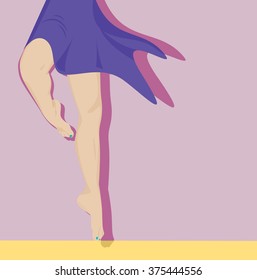 Beautiful female legs. Ballerina jumping. Vector illustration