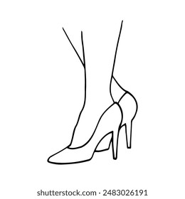 beautiful female legs up to the knees in high-heeled pumps standing in profile - hand drawn doodle