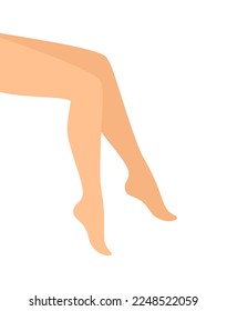 Beautiful female legs on a white background, side view. Flat vector illustration