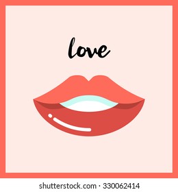 Beautiful female lips, flat design banner, vector illustration