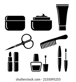 Beautiful Female Make Up on white  Background Vector llustration of Makeup Woman  beauty tools icon flat design style vector graphic illustration set