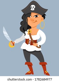 Beautiful female pirate. Funny character in cartoon style.