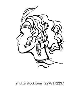 A beautiful female profile filled with beautiful lines. Vector illustration of a female profile,
