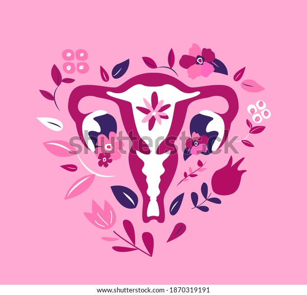 Beautiful Female Reproductive System\
with Flowers.Feminine Gynecology.Anatomical Female\
Uterus,Ovaries.Vagina Symbol Menstruation.Hand Drawn Uterus,Womb\
Female Reproductive Organs. Vector\
illustration