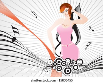 beautiful female silhouette dancing on music background, wallpaper