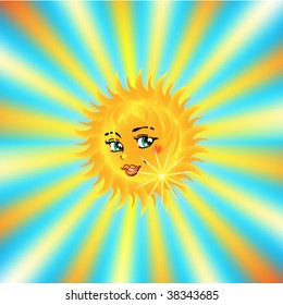 beautiful female sun face on shiny background
