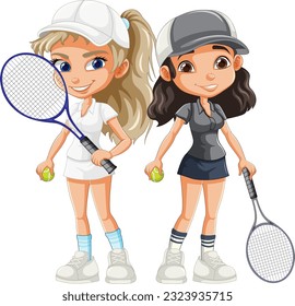 Beautiful female tennis player cartoon character illustration