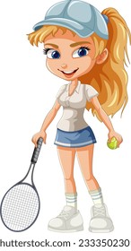 Beautiful female tennis player cartoon character illustration