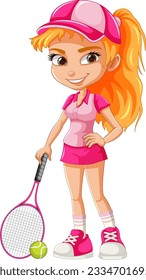 Beautiful female tennis player cartoon character illustration