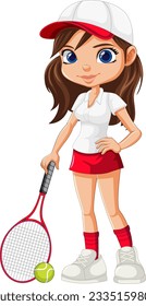 Beautiful female tennis player cartoon character illustration