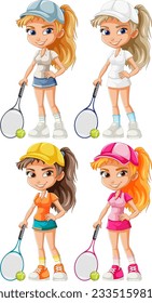 Beautiful female tennis player cartoon character illustration