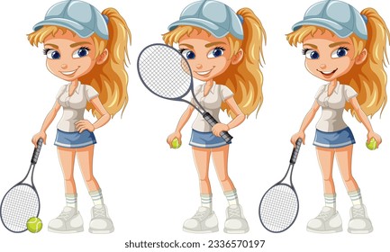 Beautiful female tennis player cartoon character illustration