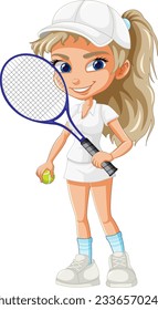 Beautiful female tennis player cartoon character illustration