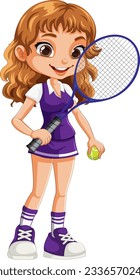 Beautiful female tennis player cartoon character illustration