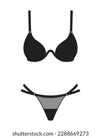 Bello equipo de bajo nivel femenino aislado en blanco. Arte de clip vectorial de lencería negra. 
