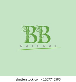 Beautiful Feminine BB Letter Logo, Green Leaf Florist Design.