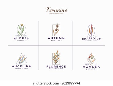 Beautiful feminine botanical minimalistic logos template