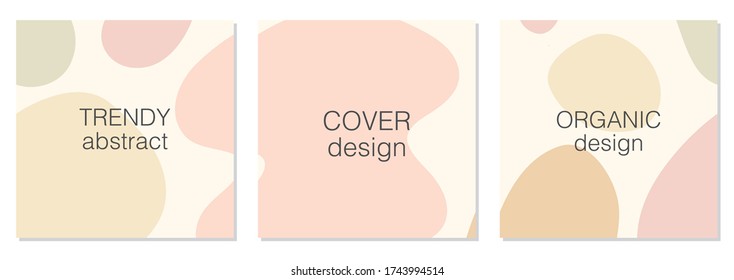Beautiful feminine set of social media quote post templates with minimal abstract organic shapes composition in trendy contemporary collage style, can be used also as flyer, card, cover etc