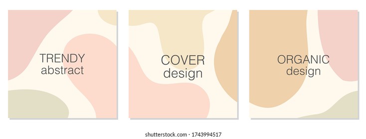 Beautiful feminine set of social media quote post templates with minimal abstract organic shapes composition in trendy contemporary collage style, can be used also as flyer, card, cover etc