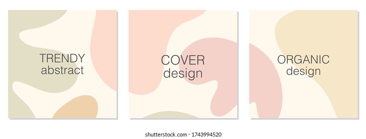 Beautiful feminine set of social media quote post templates with minimal abstract organic shapes composition in trendy contemporary collage style, can be used also as flyer, card, cover etc